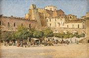 Torvet i Sulmona oil painting by Edvard Petersen Edvard Petersen